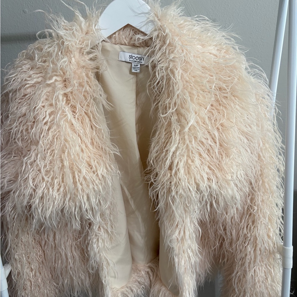 Stoosh Pale Cream Faux Fur Teddy Fringe Jacket